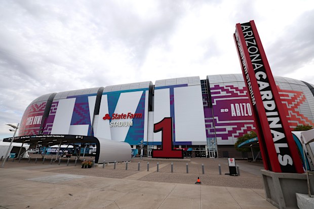 GLENDALE, ARIZONA - FEBRUARY 11: General view of State Farm Stadium ahead of Super Bowl LVII on February 11, 2023 in Glendale, Arizona. (Photo by Gregory Shamus/Getty Images)