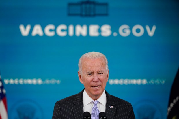 President Joe Biden talks about the newly approved COVID-19 vaccine for children ages 5-11 from the South Court Auditorium on the White House complex in Washington, Nov. 3, 2021. 