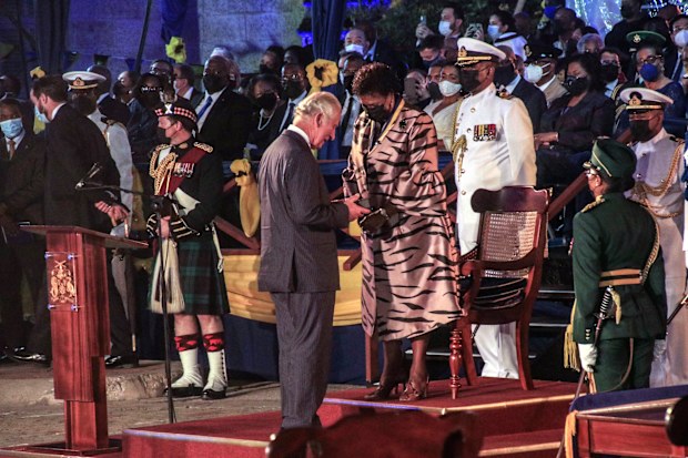 Barbados' new President Sandra Mason awards Prince Charles with the Order of Freedom of Barbados