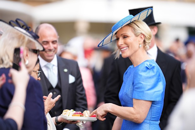 LONDON, ENGLAND - MAY 8: Zara Tindall meets guests during a Royal Garden Party at Buckingham Palace on May 8, 2026 in London, England. (Photo by Aaron Chown - WPA Pool/Getty Images)
