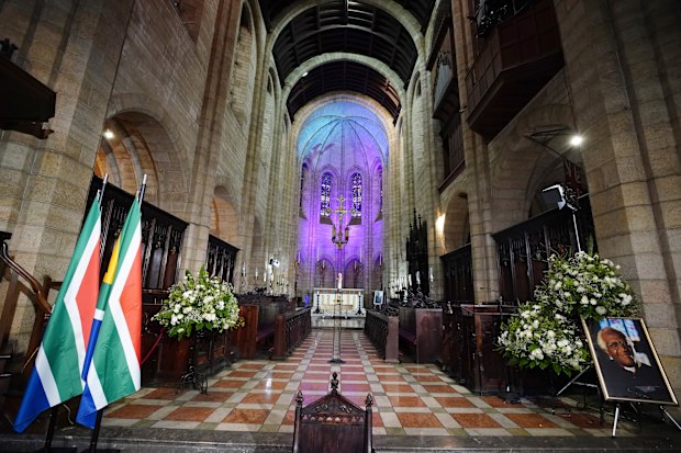 A general view of the St. Georges Cathedral in Cape Town, South Africa, Saturday, Jan. 1, 2022 where Anglican Archbishop Desmond Tutu Emeritus funeral service is to take place. 