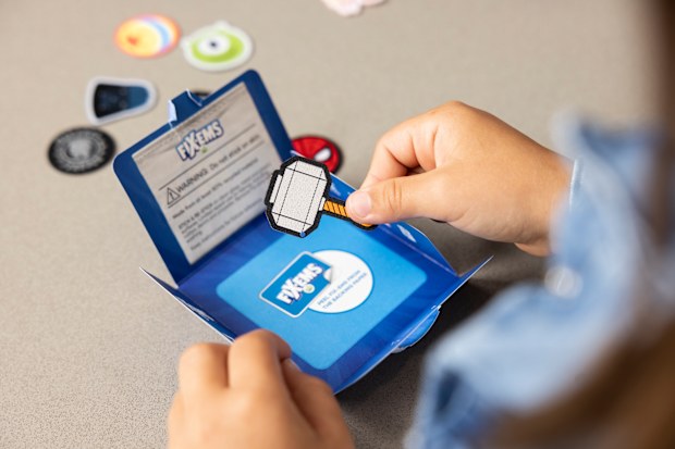 The new Disney collectibles can be stuck or ironed onto lunchboxes or clothes