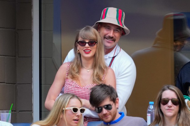 Travis Kelce and Taylor Swift during the 2024 US Open Tennis Championships on September 8, 2024 in New York City.  