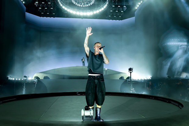Justin Bieber performs at the Coachella Stage during the 2026 Coachella Valley Music and Arts Festival at Empire Polo Club on April 11, 2026 in Indio, California.