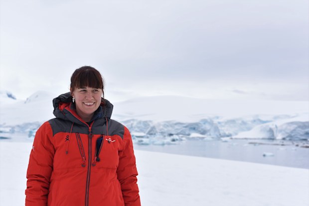 Dr Justine Shaw working in Antarctica.