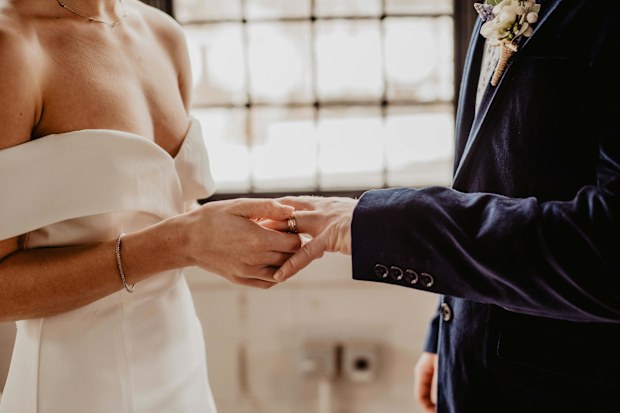 Stock image of a couple on their wedding day.