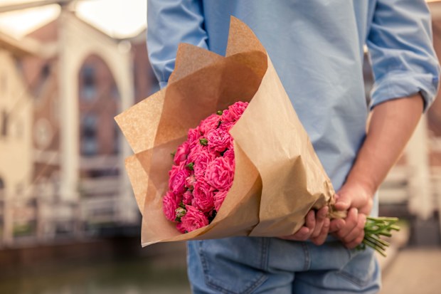man with flowers