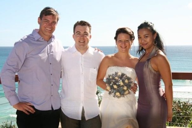 Tom Adam with his wife Dubrovka on their wedding day in 2008.