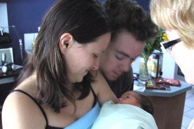 Tom and Dubrovka after the birth of their first child.
