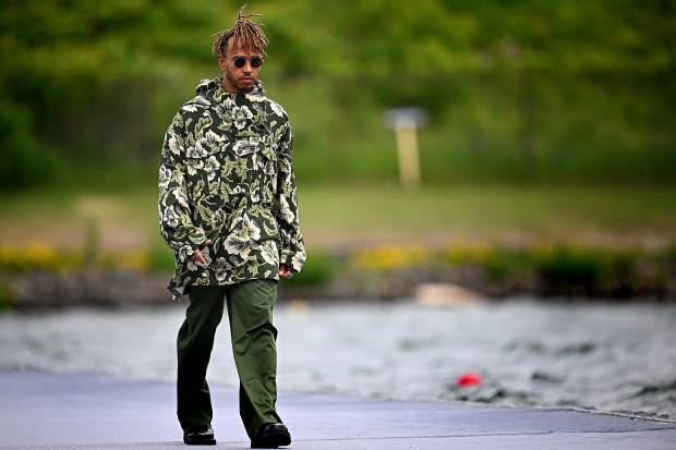 Lewis Hamilton arrives at the track ahead of the Canadian Grand Prix in Montreal. Photo: Clive Mason