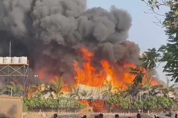 The flames at an amusement park in India.