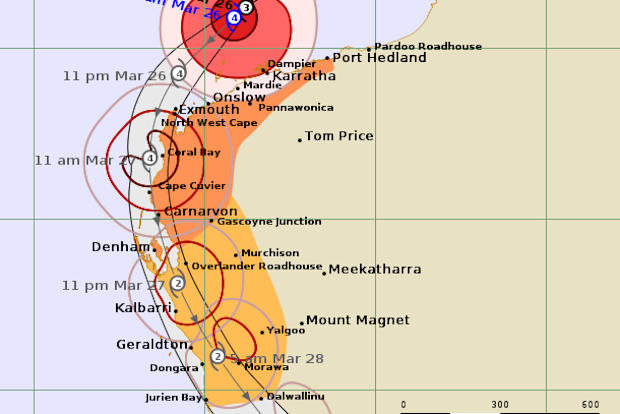 Severe Tropical Cyclone Narelle has intensified again into a category four storm as it barrels towards 800km of Western Australia's coastline.