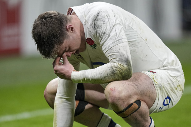 England's Tommy Freeman reacts following the Six Nations rugby union international match against France.