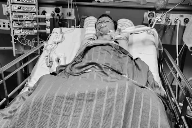 Ethan in the hospital ICU after suffering a seizure at home.