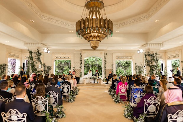Rajwa Al-Saif, now Her Royal Highness Princess Rajwa Al Hussein, at her royal wedding to Crown Prince Hussein of Jordan at the Zahran Palace in Amman, on Thursday June 1 2023.