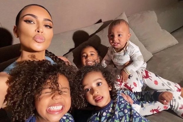 Kim Kardashian with her children North, Saint, Chicago and Psalm.