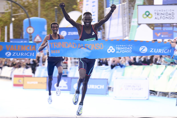 Kenya's Kibiwott Kandi taking victory in Sunday's Valencia Marathon.