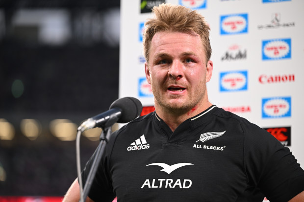 Sam Cane of New Zealand is interviewed at National Stadium.