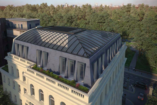 An architect's vision of how some of the proposed refurbishment of the building will look,v including a glazed dome "halo" roof.