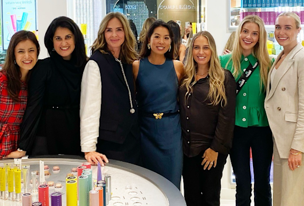 Trinny Woodall with other female founders at a networking dinner at her Trinny London flagship store.