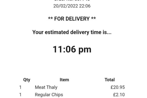 Food delivery receipt