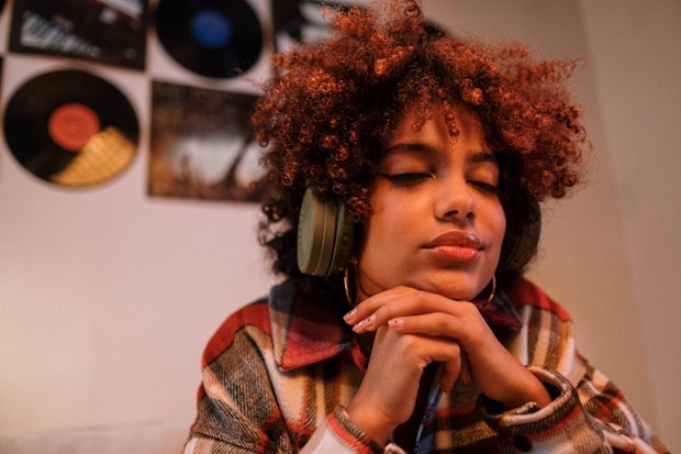 Woman with headphones on