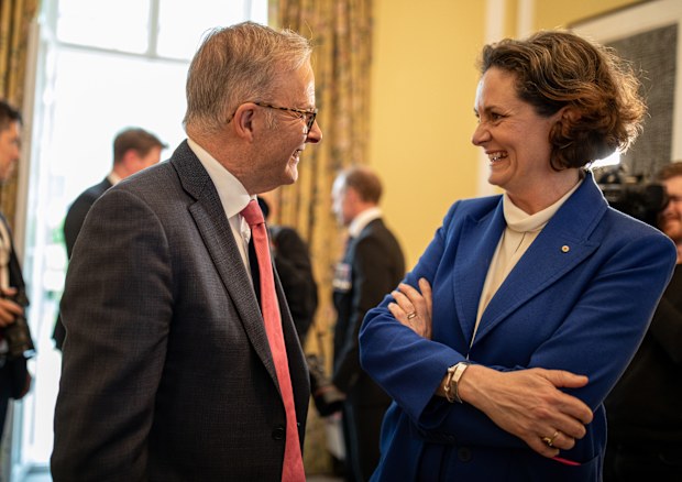 Australian attending the king coronation  PM Anthony Albanese at the Stoke Lodge  engaging with Claire Spencer