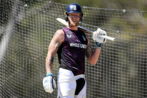 PERTH, AUSTRALIA - NOVEMBER 12: England captain Ben Stokes bats during an England Ashes squad training session at Lilac Hill Park on November 12, 2025 in Perth, Australia.  (Photo by Gareth Copley/Getty Images)