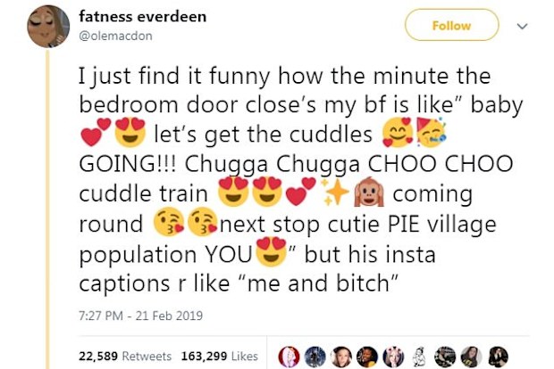 Woman tweets about boyfriend being affectionate in private but aloof online