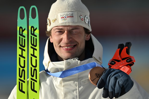 Bronze medalist Sturla Holm Laegreid of Team Norway during the medal ceremony for the Men's 20km Individual on day four of Milano Cortina 2026 Winter Olympic games at Anterselva Biathlon Arena on February 10, 2026 in Antholz-Anterselva, Italy. 