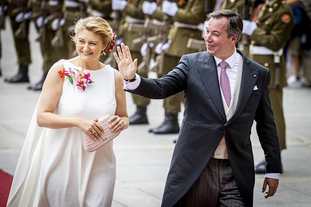 LUXEMBOURG, LUXEMBOURG - JUNE 23: Hereditary Grand Duke Guillaume and Hereditary Grand Duchess Stephanie at the Te Deum Mass in the Cathedral during National Day ceremony at the Philarmony on June 23, 2025 in Luxembourg, Luxembourg.(Photo by Patrick van Katwijk/Getty Images)