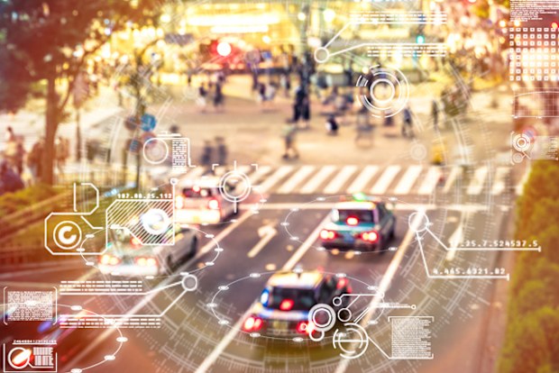An Artificial Intelligence program scans a city street in Tokyo, Japan.