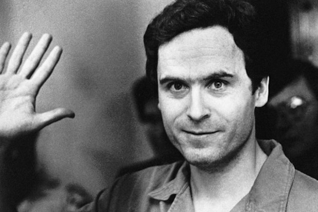 Ted Bundy mugs for the media after being informed of his indictment by a grand jury in Tallahassee, Florida.