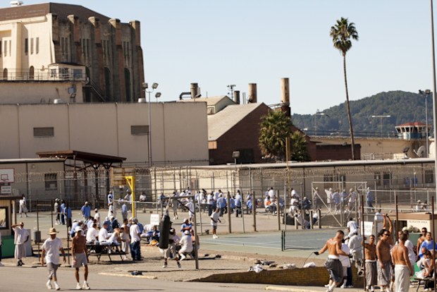 Inmates serving time at San Quentin prison workout in the yard on a warm day in September 2016. San Quentin in California is the oldest prison in the US.
