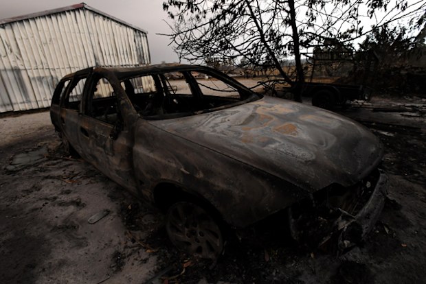 Remains of a burnt-out property that was impacted by a blaze in late December is seen at Bruthen South, Victoria