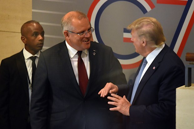 US President Donald Trump and Australia's Prime Minister Scott Morrison speak during the G7 Summit in the town of Biarritz, France.