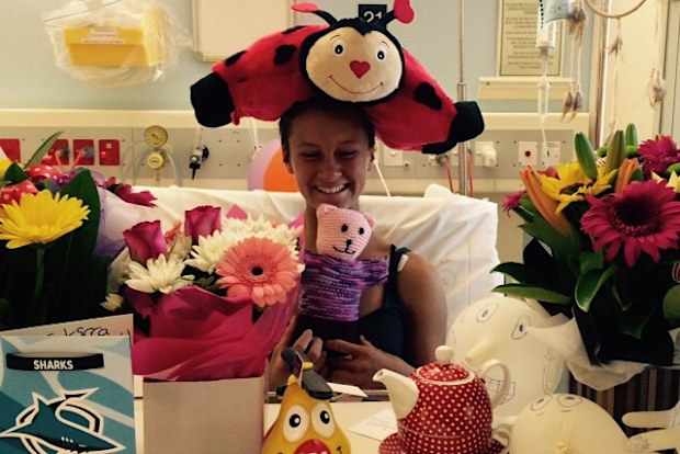 Kirra-Belle Olsson in hospital after the shark attack.