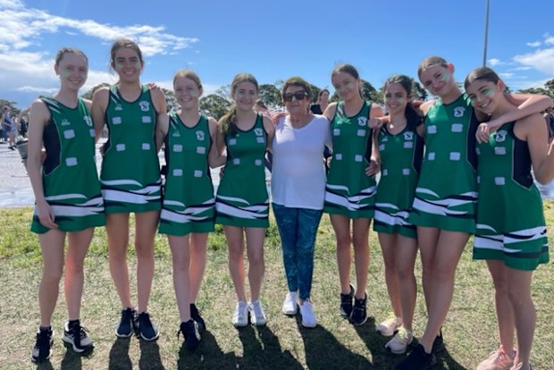 Helen Ryan coaching with her Division 5 under 15's netball team for Randwick Rugby Netball Club on their grand final day.