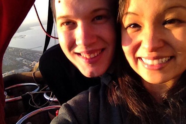 Liv Arnold with husband Tim during a hot air balloon ride.