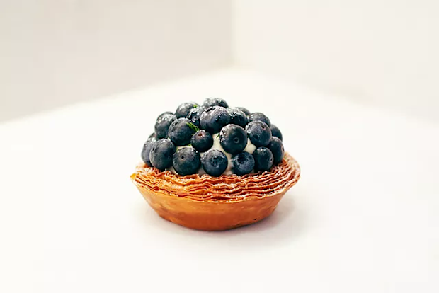 LODE Pies & Pastries blueberry tart: Croissant dough, macadamia frangipane, blueberry jam, cream cheese crème patissiere, fresh blueberries, lime zest