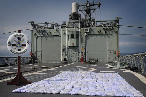 Bags suspected of containing heroin on board HMAS Melbourne after a bust in October this year. (AAP) 