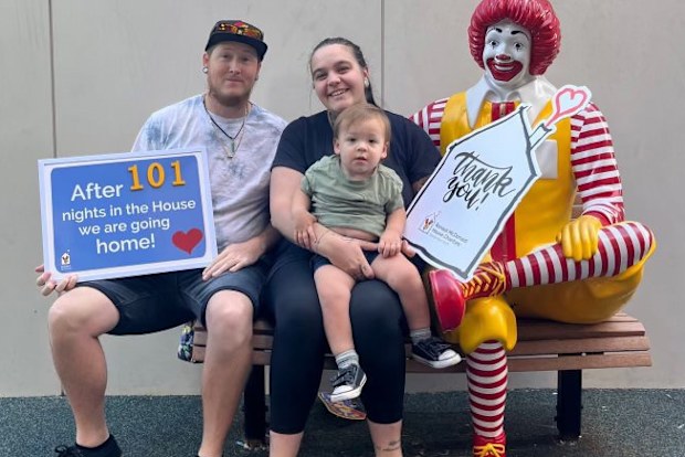 Latoya and Cameron with Forrest before leaving Ronald McDonald House.