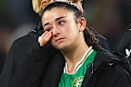 Ireland's Marissa Sheva looks dejected after her side's loss to the Matildas. 