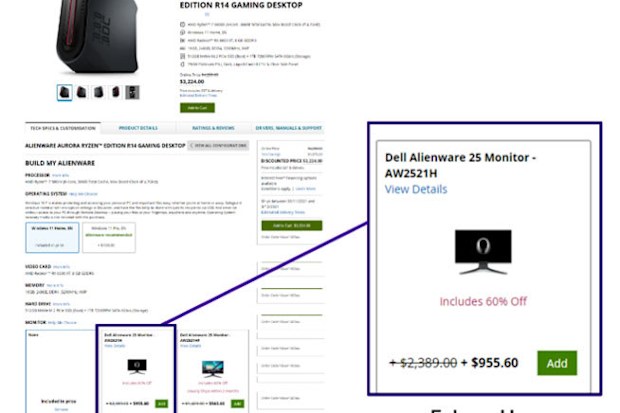 An example of statements on Dell Australia's website when customers were offered an add-on monitor for desktop purchases.