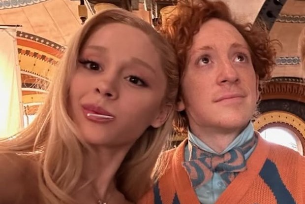 Ariana Grande and Ethan Slater on the set of Wicked