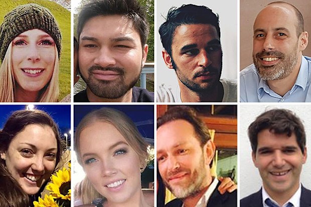 The victims of the London Bridge terrorist attack: (top row from left to right) Christine Archibald, James McMullan, Alexandre Pigeard, Sebastien Belanger, (bottom row left to right) Kirsty Boden, Sara Zelenak, Xavier Thomas and Ignacio Echeverria. (Supplied)