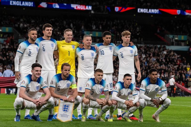 A team photo of England before playing Italy at Wembley Stadium.