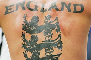 This England fan will never be confused as to which team he supports.