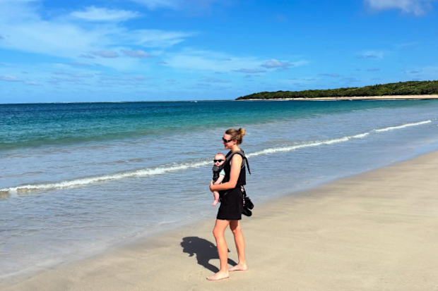 Travelling to Fiji with a baby - walking along the beach