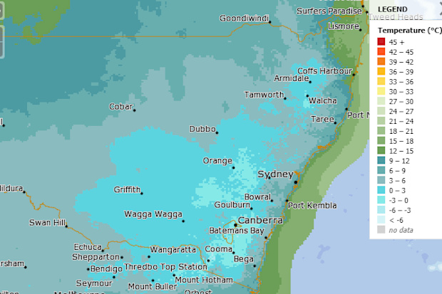 NSW forecast from last night showed inland areas coped lows between 0C - 3C.